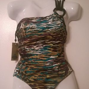 A.CHE Animal Print Swimsuit One 1 piece Shoulder